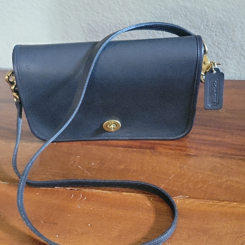 Coach Black Leather Crossbody Bag with Gold Accents